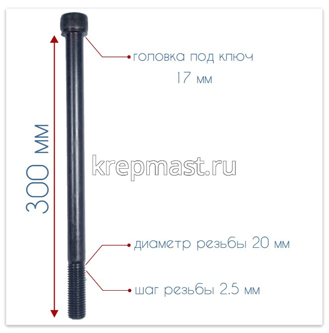Винт с внутр.шестигранником 20 х300 черный кл.пр.12,9 н/р DIN 912