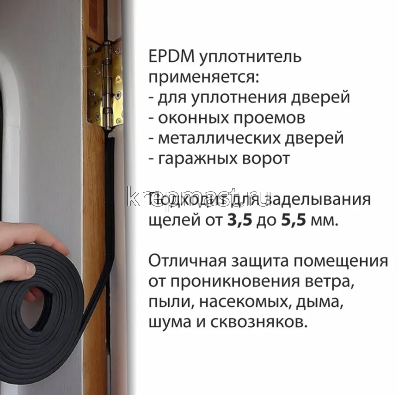 Уплотнитель резиновый 10м D-профиль самокл. черный