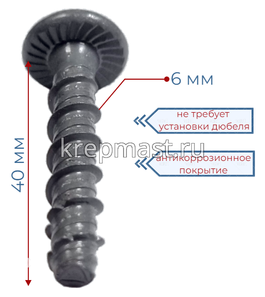 Анкер - шуруп СТВ по бетону 6 х 40 с полукруглой головкой