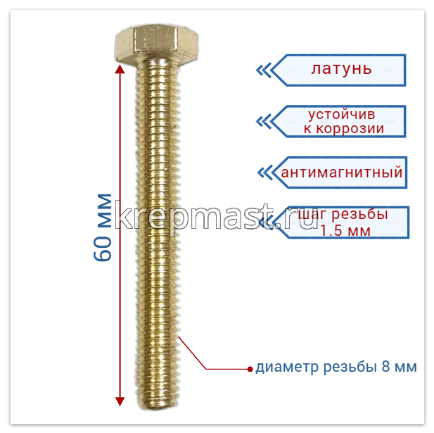 Болт 8х60 DIN 933 латунь