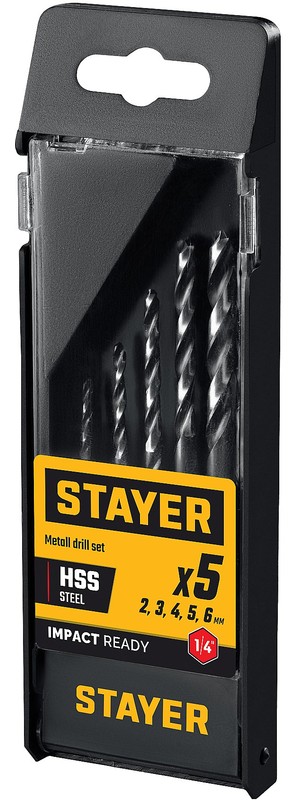Набор сверл по металлу для винтовёртов и шуруповертов STAYER НЕХ-1/4″, 5 шт,