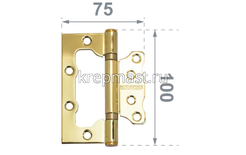 Петля универс. БЕЗ ВРЕЗКИ 100х75х2,0(2,5) золото
