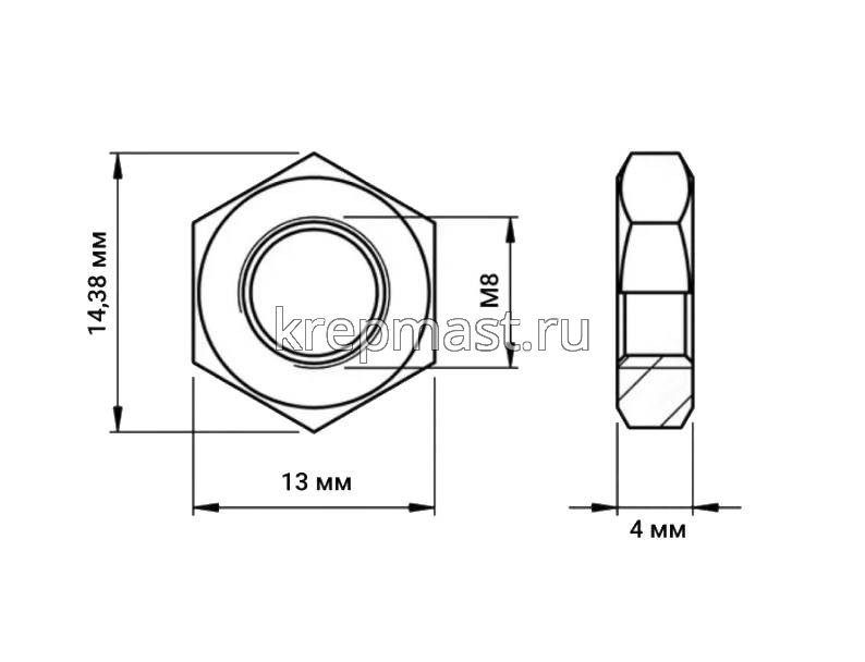 Гайка низкая DIN 439 М8 нерж. А2